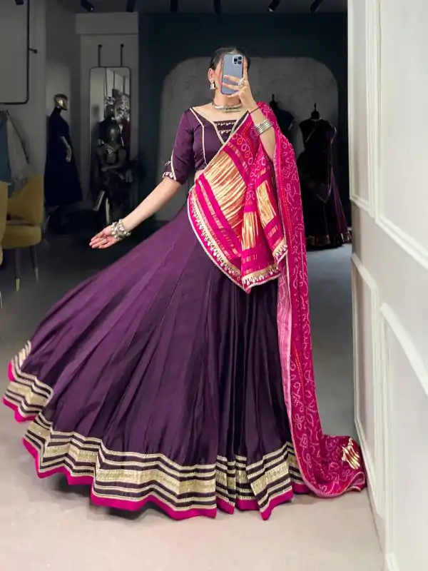 Purple Georgette Lace Lehenga Choli