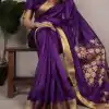 Purple Raw Silk Zari Weaving Saree