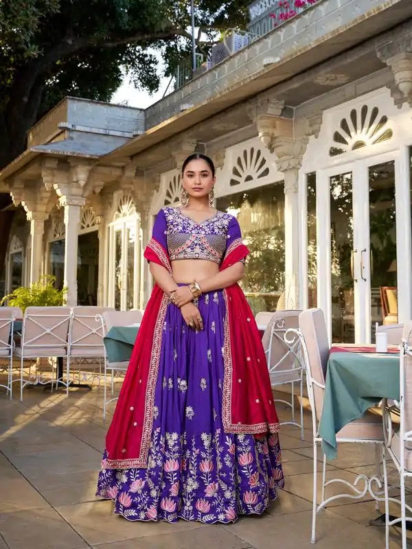 Purple Vichitra Sequins Lehenga Choli