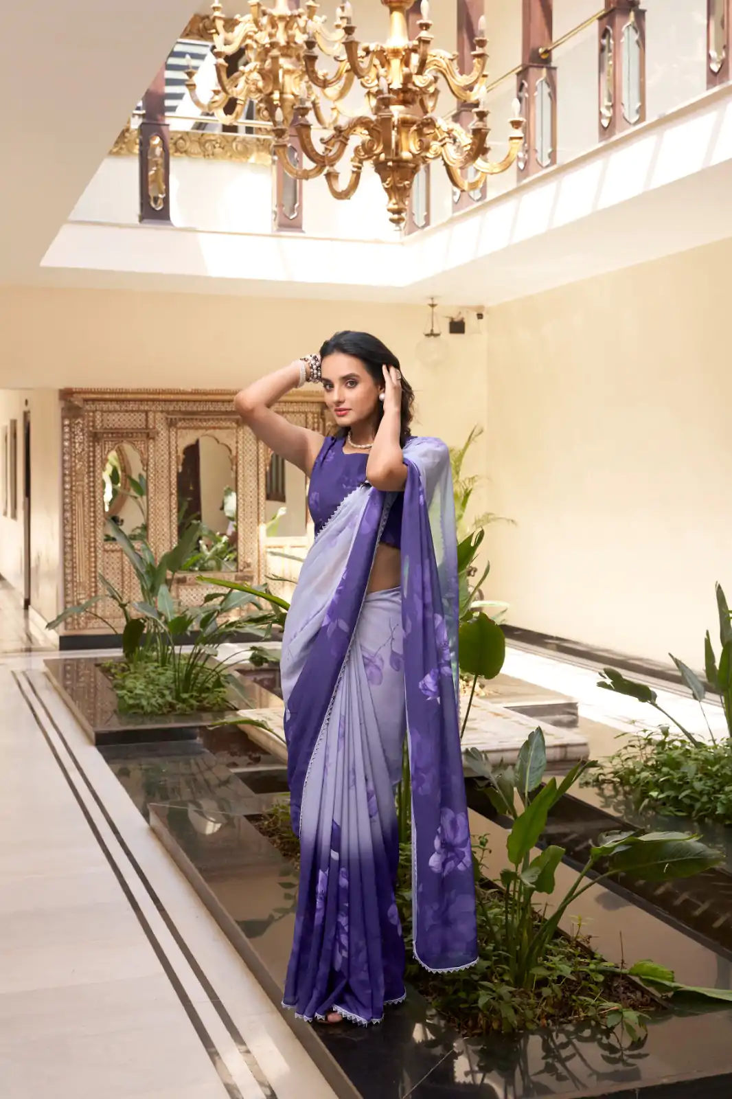 Purple Weightless Printed Saree - Image 5