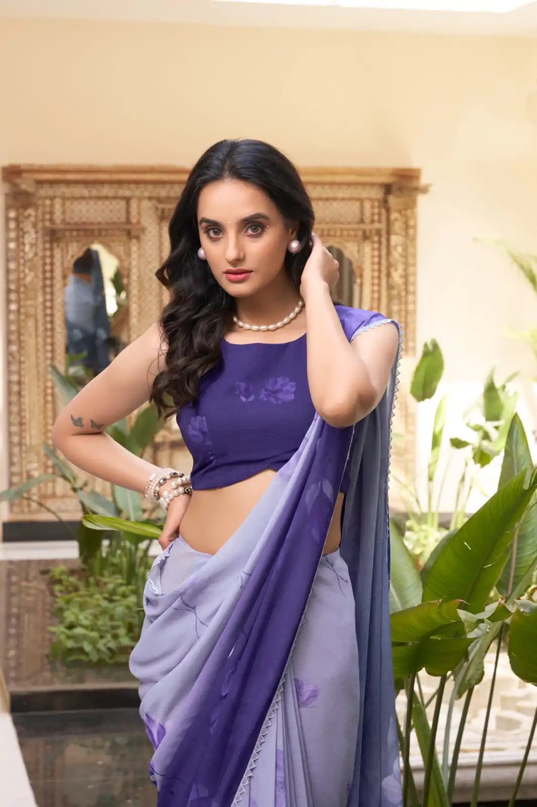 Purple Weightless Printed Saree - Image 4