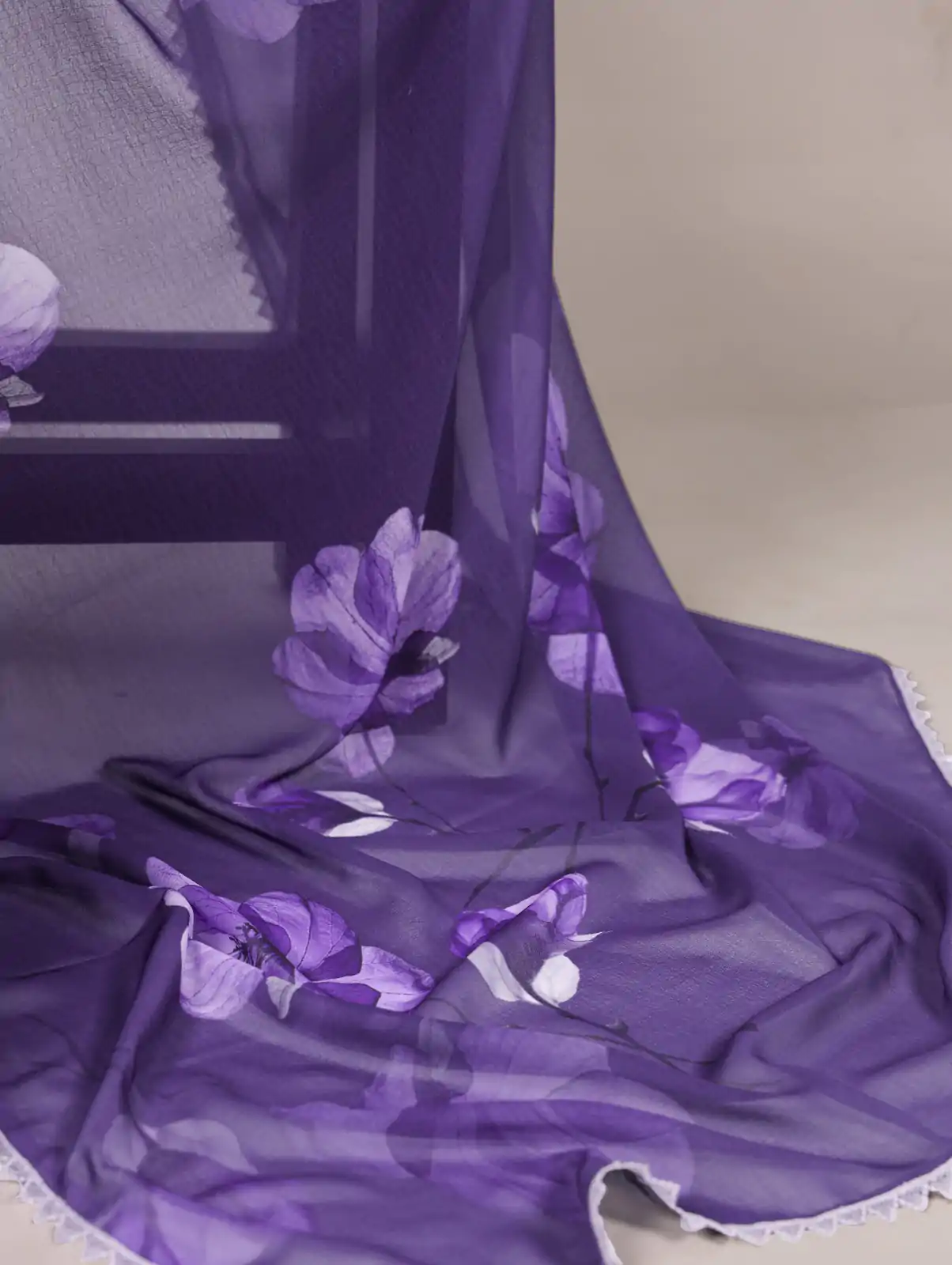Purple Weightless Printed Saree - Image 3