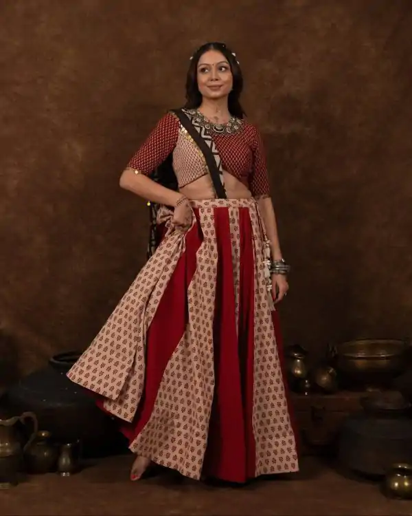 Red Polly Rayon Printed Lehenga Choli