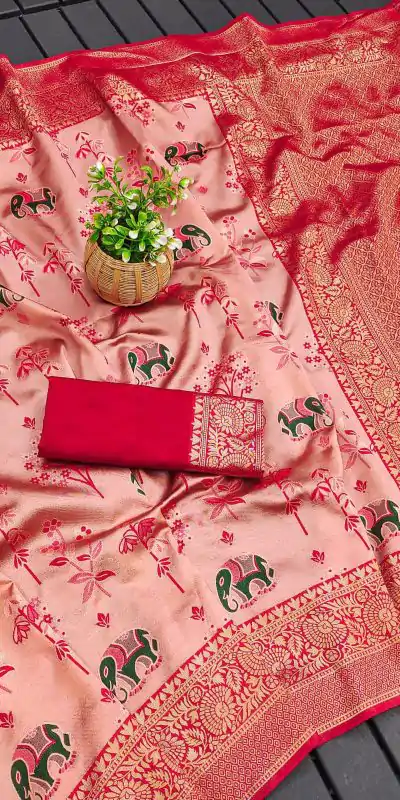 KP 6004 Red Soft Lichi Silk Jacquard Work With Designer Work Saree. Grab it for ₹1499. Delivery 4-6 Working Days. Shop now. | Bollywood Sarees, Creative Sarees, Designer Sarees, Embroidered Sarees, Ethnic Saree, Modern Digital sarees, Party Wear Sarees, Sarees