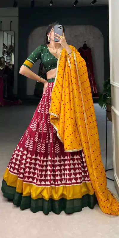 Red Tushar Print  Lehenga Choli