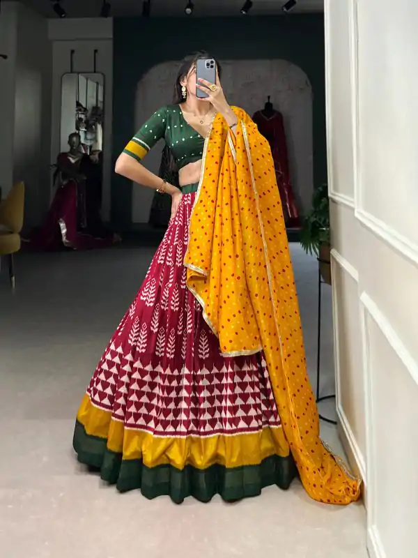 Red Tushar Print  Lehenga Choli
