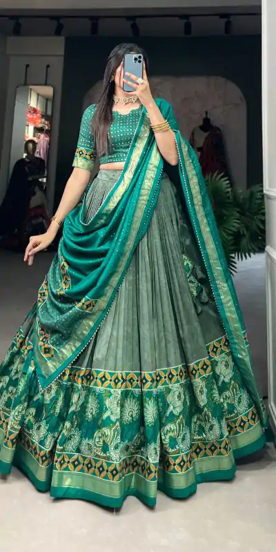 LNB 1210 Sea Green Color Tasar Silk Floral Print With Foil Print Lehenga Choli Wedding, Party, Festive, Events Etc. Delivery 4-6 Working Days Rs 2499 | Bollywood Lehenga, Creative Lehenga, Designer Lehenga, Embroidered Lehenga, Lehenga, Party Wear Lehenga
