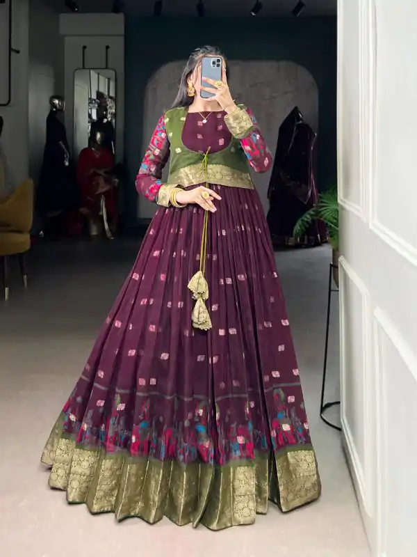 Wine Cotton Kalamkari Gown