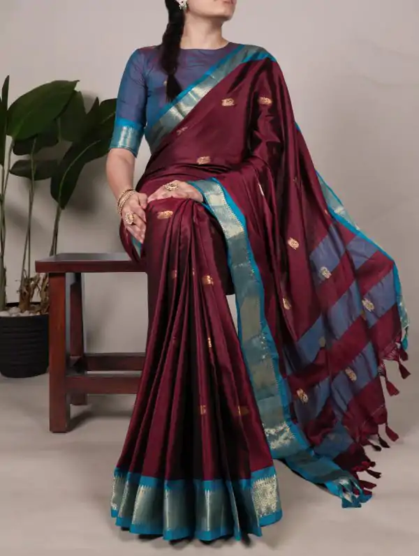 Wine Cotton Paithani Saree