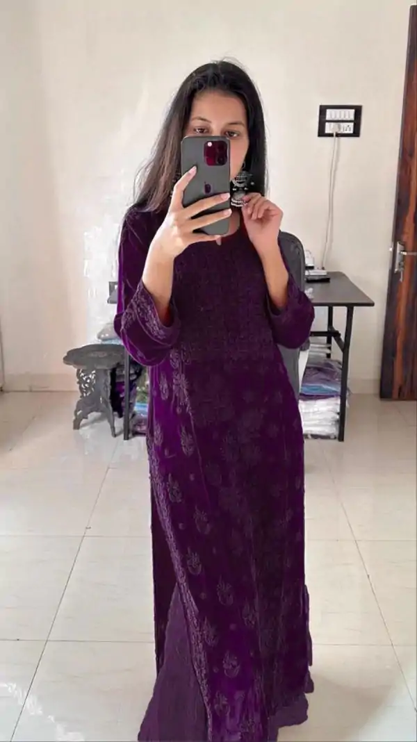 Wine Georgette Embroidery Salwar Suit