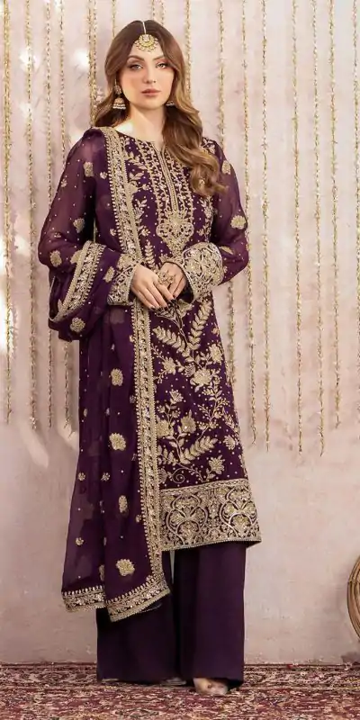 Wine Georgette Sequence Salwar Suit