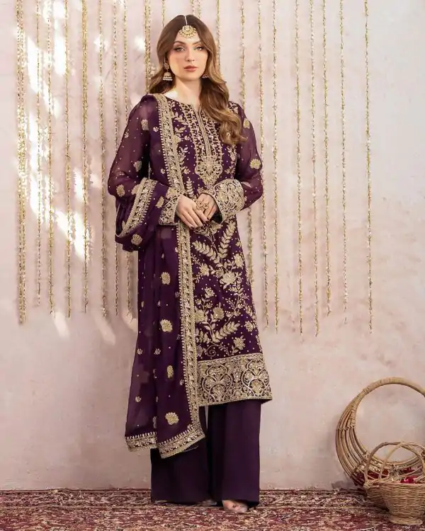 Wine Georgette Sequence Salwar Suit