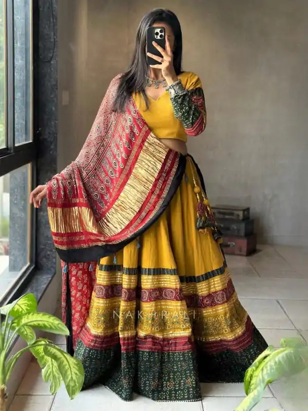 Yellow Rayon Print Lehenga Choli