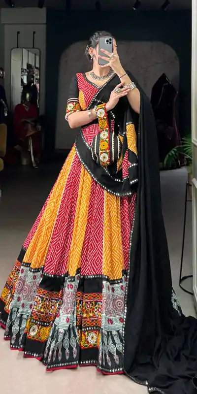Yellow Rayon Printed Silk Work Lehenga Choli