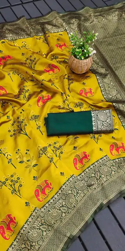 KP 6004 Yellow Soft Lichi Silk Jacquard Work With Designer Work Saree. Grab it for ₹1499. Delivery 4-6 Working Days. Shop now. | Bollywood Sarees, Creative Sarees, Designer Sarees, Embroidered Sarees, Ethnic Saree, Modern Digital sarees, Party Wear Sarees, Sarees