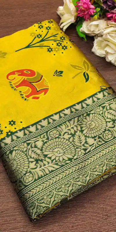 KP 6004 Yellow Soft Lichi Silk Jacquard Work With Designer Work Saree. Grab it for ₹1499. Delivery 4-6 Working Days. Shop now. | Bollywood Sarees, Creative Sarees, Designer Sarees, Embroidered Sarees, Ethnic Saree, Modern Digital sarees, Party Wear Sarees, Sarees