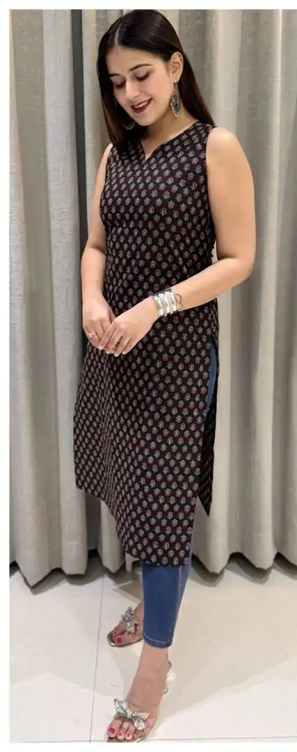 Black Cotton Printed Kurti