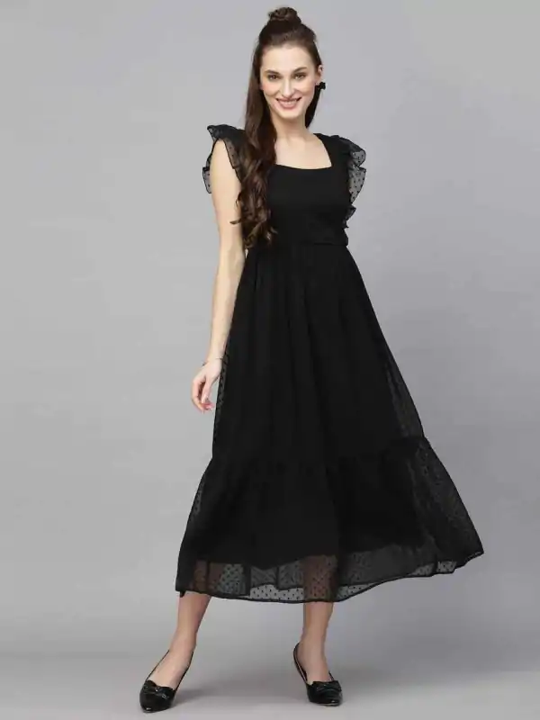 INLI Trendy Black in Georgette Butti Designer Gown . Wedding, Party, Festive Affordable Price ₹1399. Delivery 4-6 Working Days. Shop now. | Bollywood Gowns, Creative Gowns, Designer Gowns, Embroidered Gowns, Gowns, Party Wear Gowns