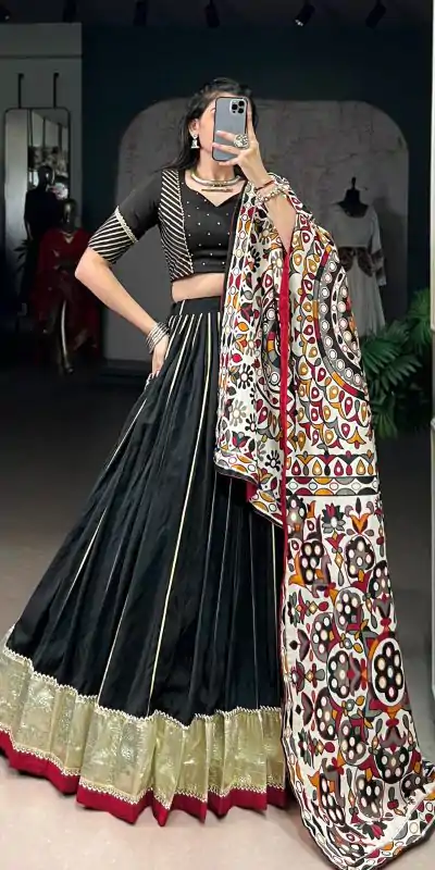 LNB 1658 Black Pure Chanderi with Zari Work & Gotta Patti Work Lehenga Choli . Introductory Price ₹3199. Delivery 4-6 Working Days. Shop now. | Bollywood Lehenga, Creative Lehenga, Designer Lehenga, Embroidered Lehenga, Lehenga, Party Wear Lehenga