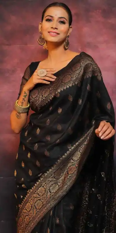 KP 6010 Black Soft Lichi Silk Jacquard Saree Perfect for Wedding, Party, Traditional Day, Family Gatherings, Sangeet . Grab it for ₹1349. Delivery 4-6 W | Bollywood Sarees, Creative Sarees, Designer Sarees, Embroidered Sarees, Ethnic Saree, Modern Digital sarees, Party Wear Sarees, Sarees