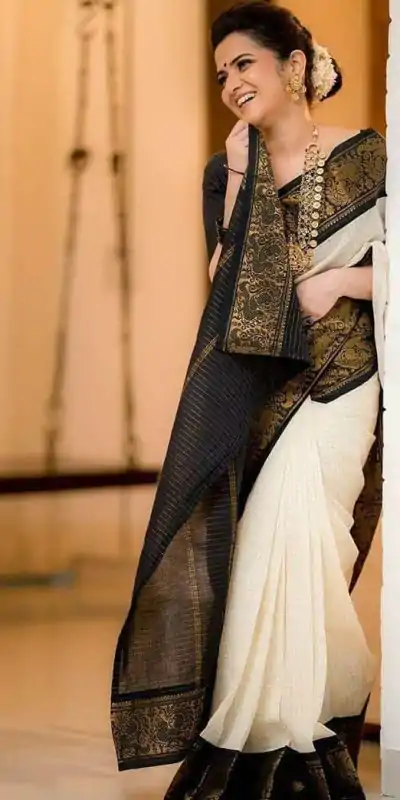KP 3025 Black Soft Lichi Silk Saree Perfect for Wedding, Party, Baby Shower, Onam, Durga Puja . Available at ₹1449 only. Delivery 4-6 Working Days. | Bollywood Sarees, Creative Sarees, Designer Sarees, Embroidered Sarees, Ethnic Saree, Modern Digital sarees, Party Wear Sarees, Sarees