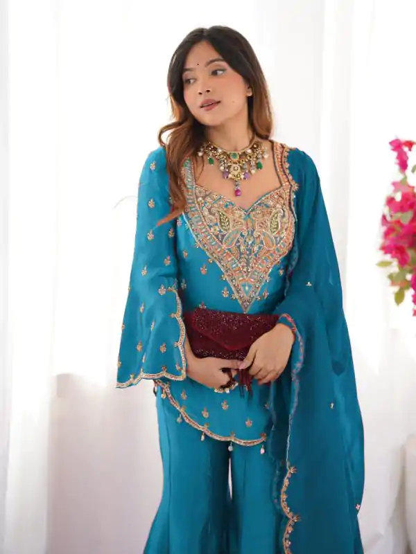 NSR 852 Blue Simar Silk With Embroidery Work with Full Sleeve Salwar Suit in . Now at just ₹2099. Delivery 4-6 Working Days. Shop n | Jump Suits, Casual Suits, Creative suits, Designer Suits, Palazzo Suits, Party Wear Suits, Patiala Suits, Salwar suit, Straight Suits