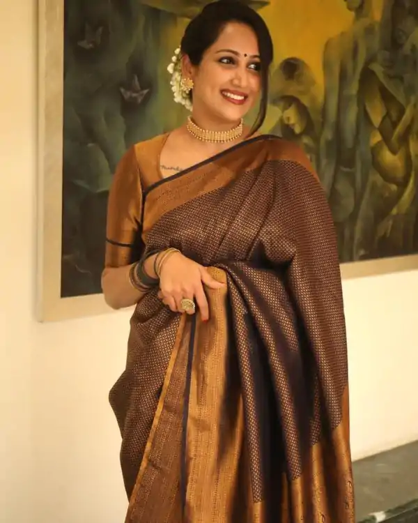 KP 4040 Brown Soft Lichi Silk Saree Perfect for Wedding, Party, Ethnic Day, Raksha Bandhan, Temple Visit – . Exclusive Offer ₹1299. Delivery 4-6 Working D | Bollywood Sarees, Creative Sarees, Designer Sarees, Embroidered Sarees, Ethnic Saree, Modern Digital sarees, Party Wear Sarees, Sarees