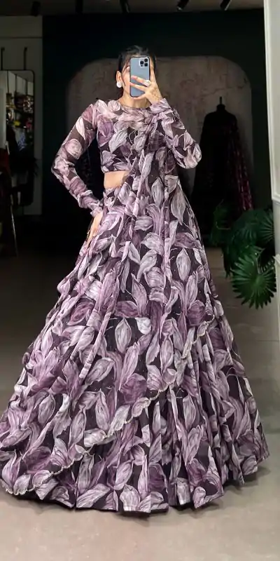 Coffee Tabby Silk Lehenga Choli