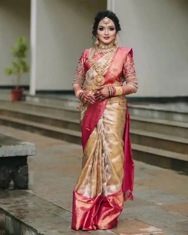 Cream Soft Lichi Silk Saree