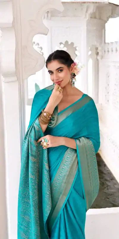 YNF 7902 Firozi Color Chinon Printed With Zari Weaving Work Saree With Zari Work. Best Price ₹1549. Delivery 4-6 Working Days. Shop now. | Bollywood Sarees, Creative Sarees, Designer Sarees, Embroidered Sarees, Ethnic Saree, Modern Digital sarees, Party Wear Sarees, Sarees