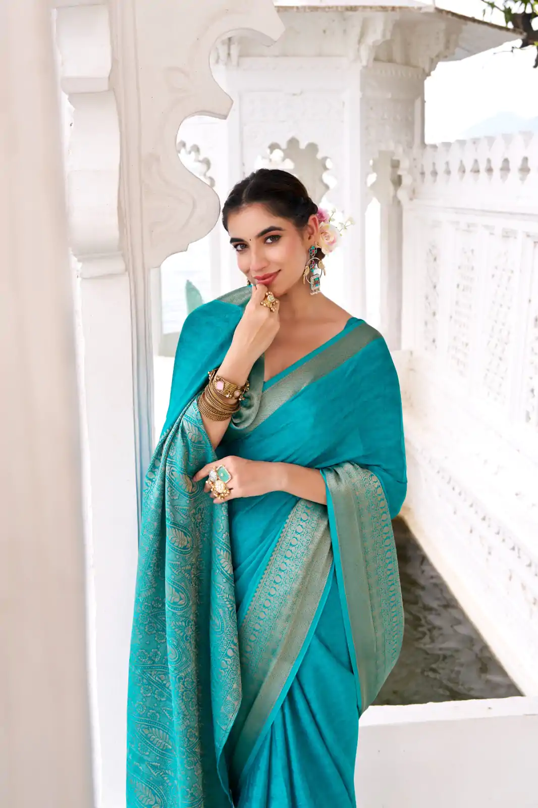 YNF 7902 Firozi Color Chinon Printed With Zari Weaving Work Saree With Zari Work. Best Price ₹1549. Delivery 4-6 Working Days. Shop now. | Bollywood Sarees, Creative Sarees, Designer Sarees, Embroidered Sarees, Ethnic Saree, Modern Digital sarees, Party Wear Sarees, Sarees