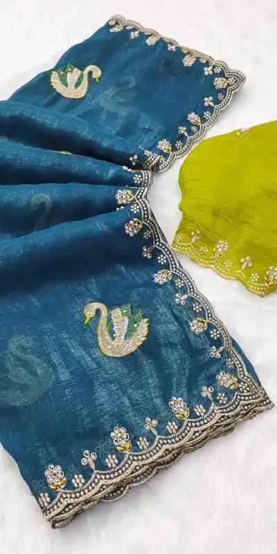 BT 1284 Firozi Crunchy Chiffon Saree Perfect for Wedding, Party, Ethnic Day, Ganesh Chaturthi, Sangeet . Best Price ₹1799. Delivery 4-6 Working Days | Bollywood Sarees, Creative Sarees, Designer Sarees, Embroidered Sarees, Ethnic Saree, Modern Digital sarees, Party Wear Sarees, Sarees