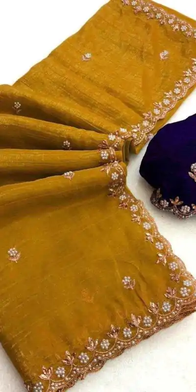 BT 1267 Gold in Crunchy Chiffon Embroidery Work Saree . Wedding, Party, Festive, Events, Exclusive Offer ₹1749. Delivery 4-6 Working Days. Shop now. | Bollywood Sarees, Creative Sarees, Designer Sarees, Embroidered Sarees, Ethnic Saree, Modern Digital sarees, Party Wear Sarees, Sarees