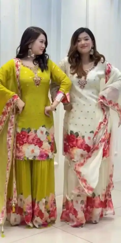 Green Faux Georgette With Embroidery Salwar Suit