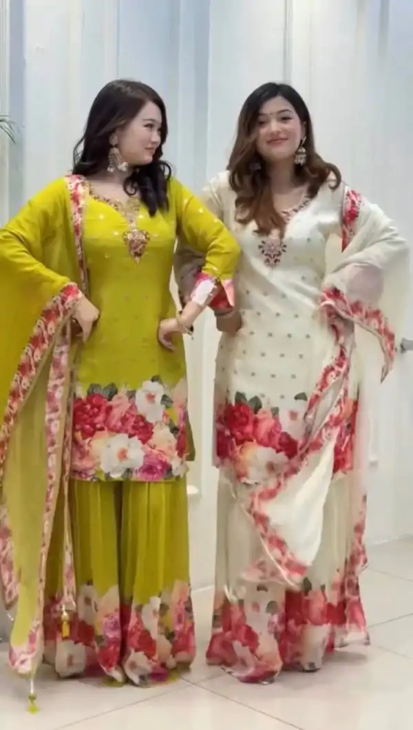 Green Faux Georgette With Embroidery Salwar Suit