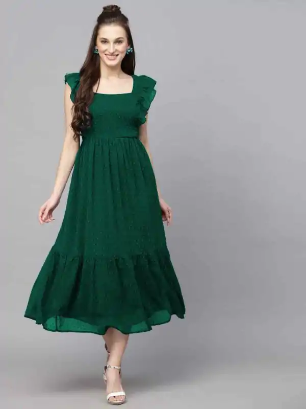 Green Georgette Butti Gown