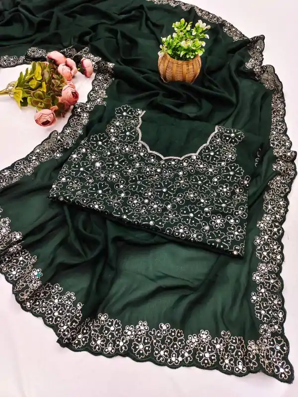 BT 12 Green Soft Star Georgette Silk with Embroidery Work & Mirror Work Saree . Exclusive Offer ₹1999. Delivery 4-6 Working Days. Shop now. | Bollywood Sarees, Creative Sarees, Designer Sarees, Embroidered Sarees, Ethnic Saree, Modern Digital sarees, Party Wear Sarees, Sarees