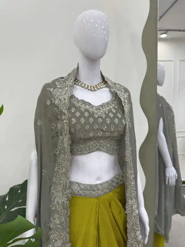 RTC 6493 Grey American Crep With Designer Work Dhoti Suit. Wedding, Party, Festive, Events Festive Deal ₹2149. Delivery 4-6 Working Days. Shop now. | Designer Suits, Jump Suits, Tops & Bottoms, Track Suits, Trendy Wear, Casual Suits, Creative suits, Palazzo Suits, Party Wear Suits, Patiala Suits, Salwar suit, Straight Suits