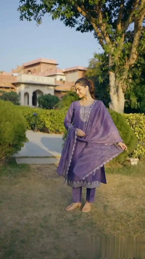 Lavender Pure Chinon Embroidery Salwar Suit