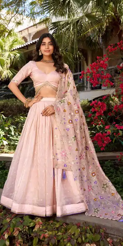 Light Pink Gold Crush Sequins Lehenga Choli