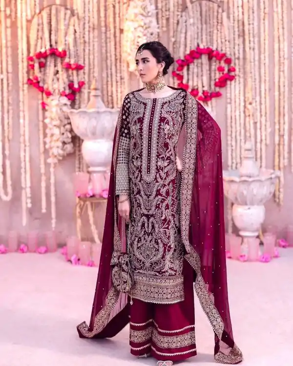 SRK 5297 Maroon Heavy Faux Georgette With Chain Stitch Embroidery Sequence Work Salwar Suit Wedding, Party, Festive, Events, 4-6 Working Days At 2399 | Jump Suits, Casual Suits, Creative suits, Designer Suits, Palazzo Suits, Party Wear Suits, Patiala Suits, Salwar suit, Straight Suits