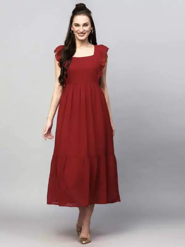 INLI Trendy Maroon in Georgette Butti Designer Gown . Wedding, Party, Festive Affordable Price ₹1399. Delivery 4-6 Working Days. Shop now. | Bollywood Gowns, Creative Gowns, Designer Gowns, Embroidered Gowns, Gowns, Party Wear Gowns