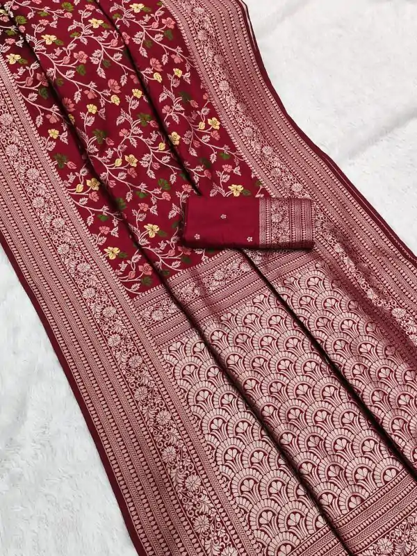 MB 96 Maroon Color Khaddi Pashmina with Zari Work & Lace Work Saree . Now at just ₹1999. Delivery 4-6 Working Days. Shop now. | Bollywood Sarees, Creative Sarees, Designer Sarees, Embroidered Sarees, Ethnic Saree, Modern Digital sarees, Party Wear Sarees, Sarees