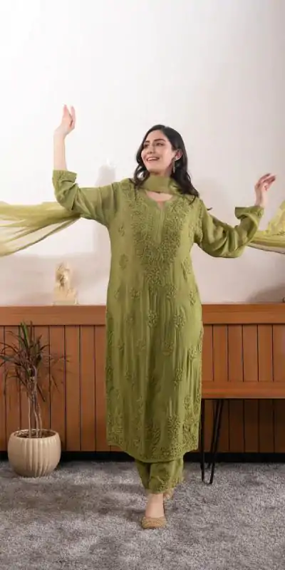 BE 394 Mehandi Georgette with Embroidery Work & Lace Work Salwar Suit . Available at ₹1849 only. Delivery 4-6 Working Days. Shop now. | Jump Suits, Tops & Bottoms, Track Suits, Trendy Wear, Casual Suits, Creative suits, Designer Suits, Palazzo Suits, Party Wear Suits, Patiala Suits, Salwar suit, Straight Suits