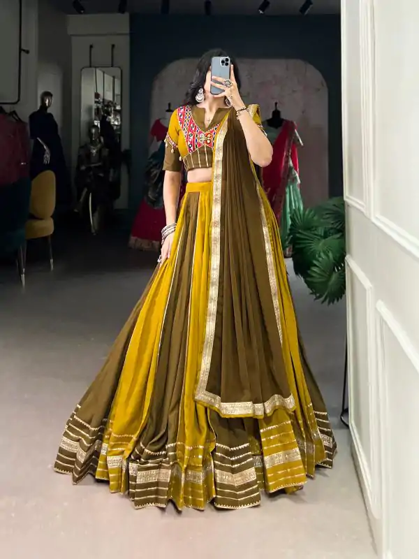 LNB 1613 Mehendi Pure Rayon Sequins Work & Mirror Work Lehenga Choli in . Festive Deal ₹2799. Delivery 4-6 Working Days. Shop now. | Bollywood Lehenga, Creative Lehenga, Designer Lehenga, Embroidered Lehenga, Lehenga, Party Wear Lehenga