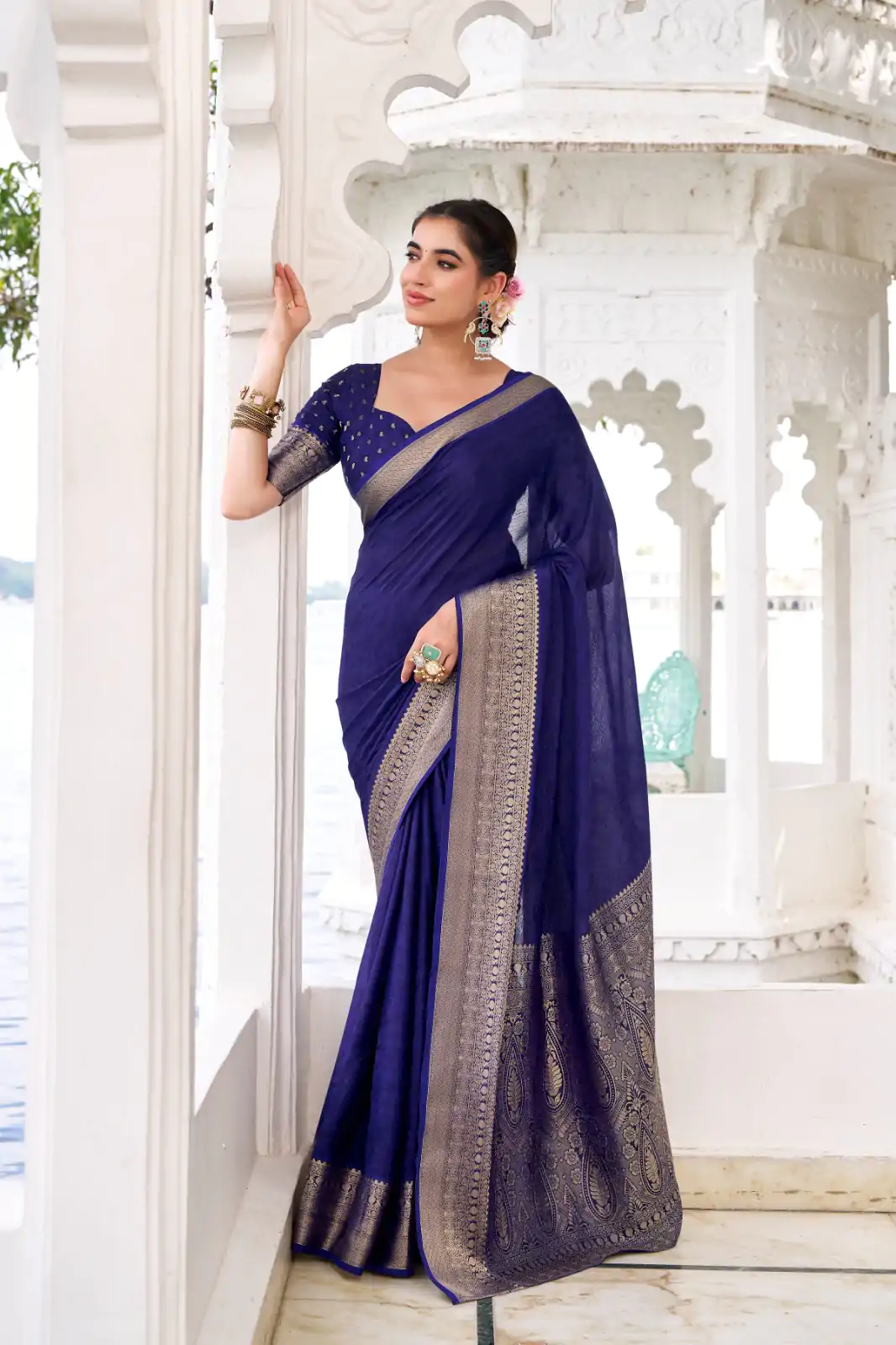 YNF 7902 Navy Blue Color Chinon Printed With Zari Weaving Work Saree With Zari Work. Best Price ₹1549. Delivery 4-6 Working Days. Shop now. | Bollywood Sarees, Creative Sarees, Designer Sarees, Embroidered Sarees, Ethnic Saree, Modern Digital sarees, Party Wear Sarees, Sarees