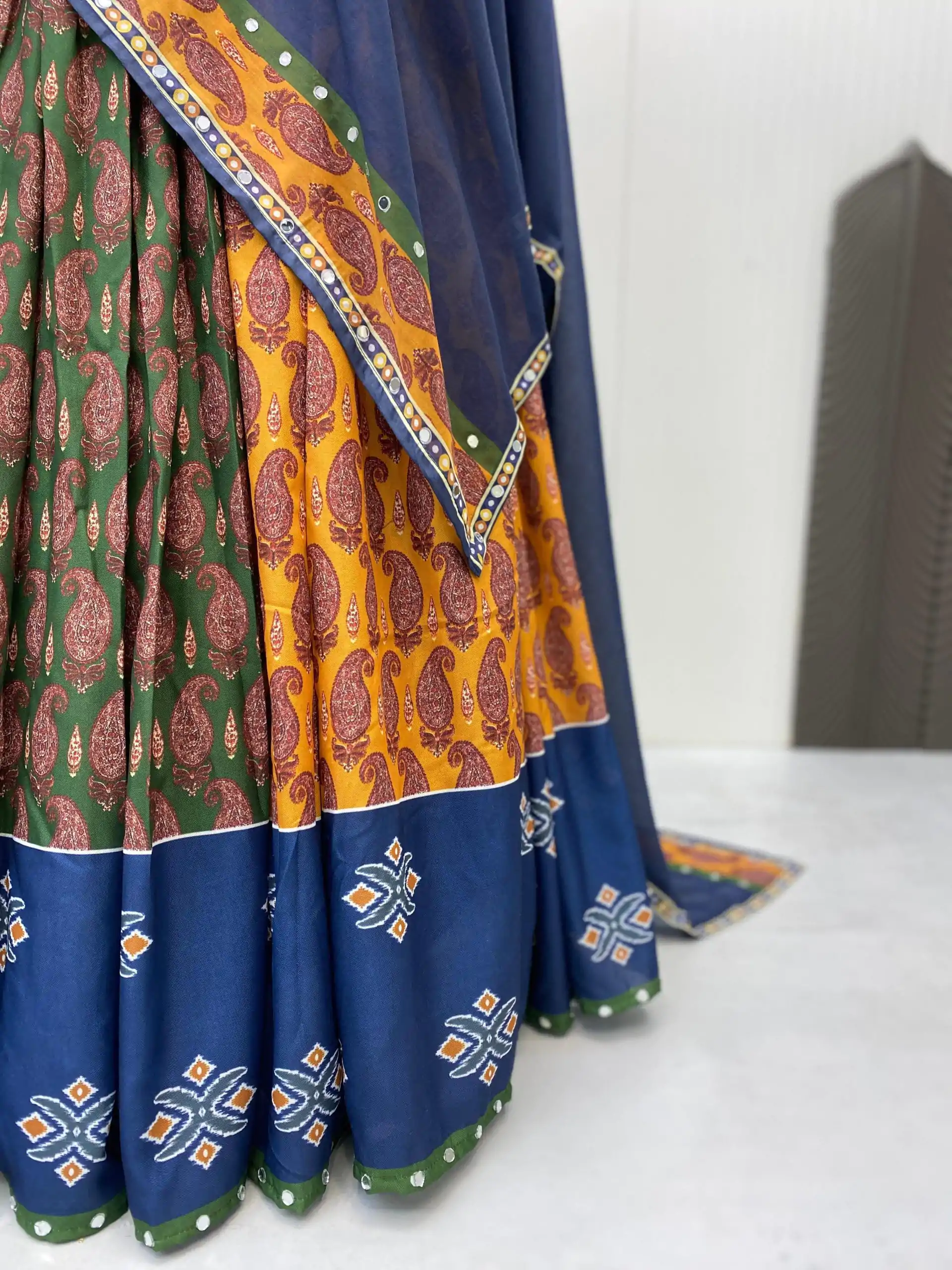 Navy Blue Rayon Mirror Work Lehenga Choli - Image 4
