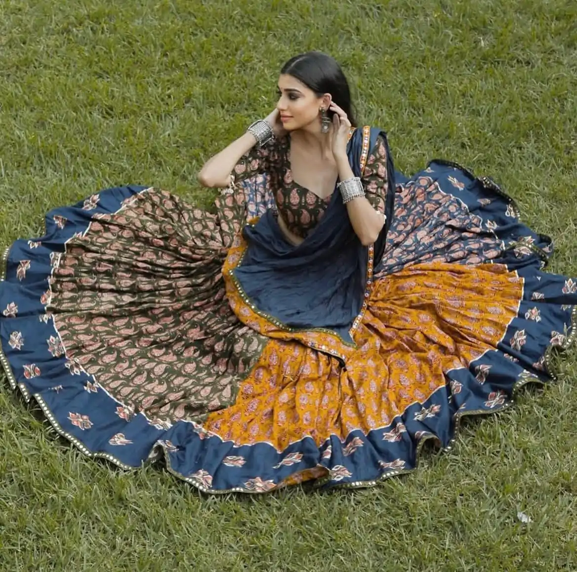 Navy Blue Rayon Mirror Work Lehenga Choli - Image 3