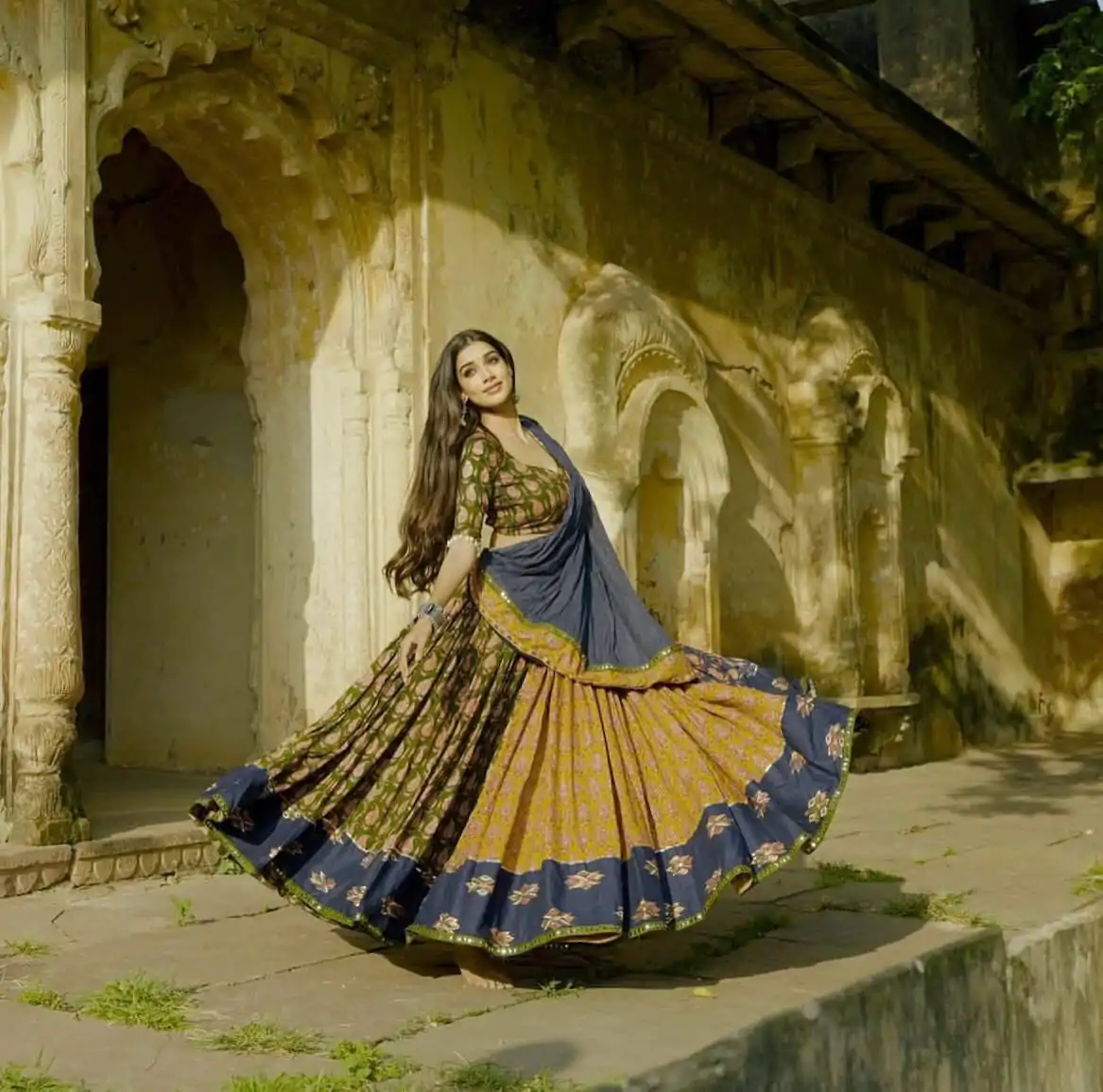 Navy Blue Rayon Mirror Work Lehenga Choli - Image 2