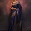 Navy Blue Soft Lichi Silk Lace Border Saree